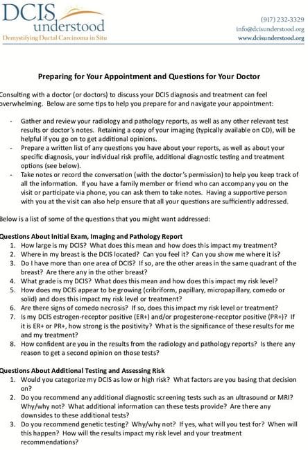 DCIS questions for my doctor